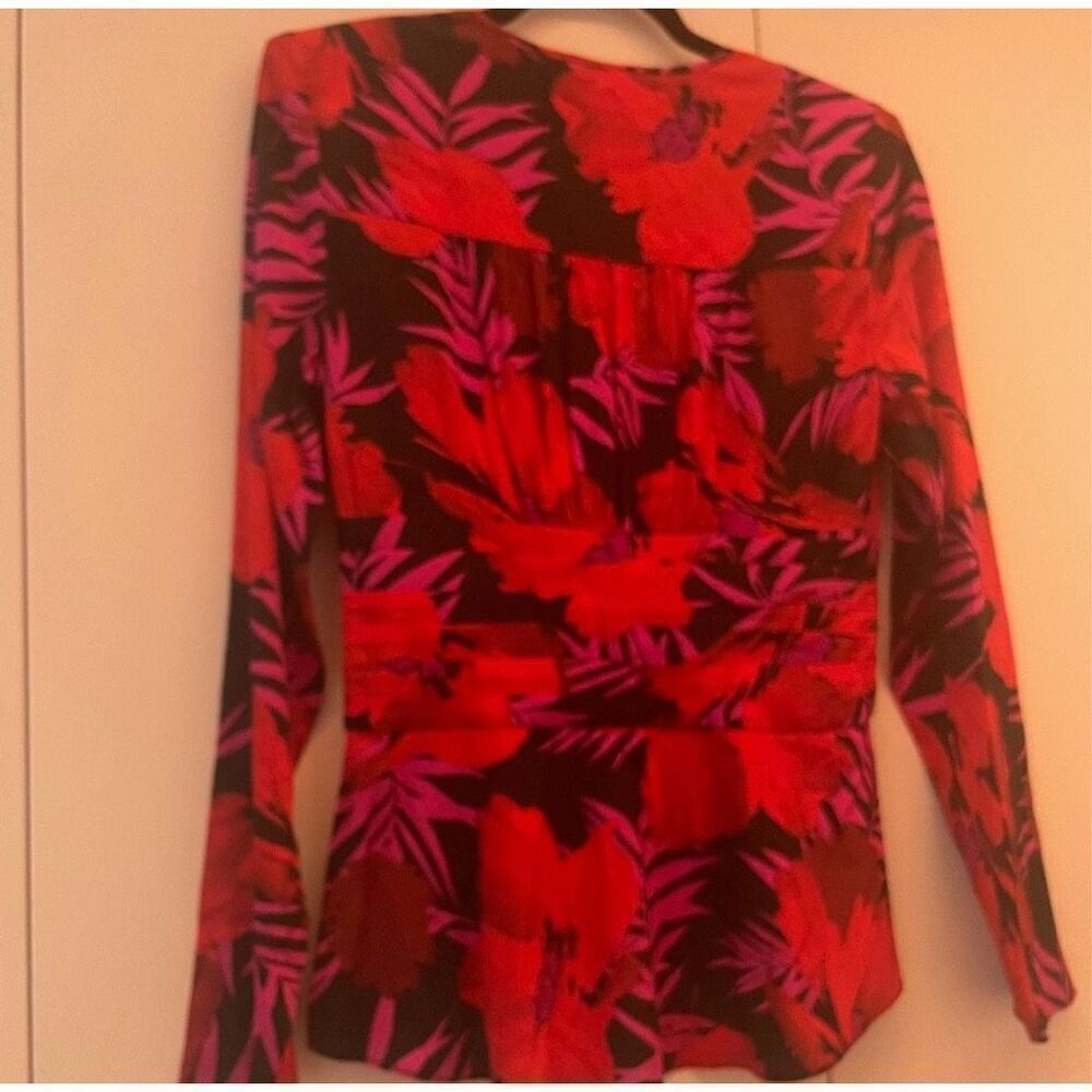 Veronica Beard Pevero floral stretch-silk top size 8 NWT red black - Picture 5 of 13